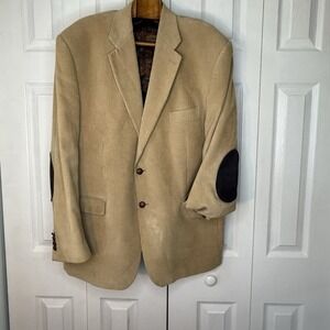 Lauren Ralph Lauren Camel Hair Blazer Sports Coat Tan 46L Two Button Elbow Patch